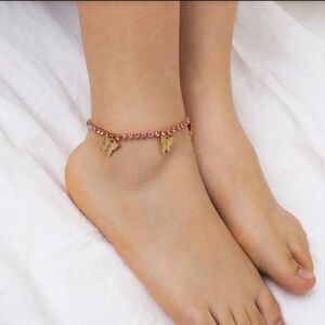 Glistening gold pink stone butterfly fashion ankle bracelet